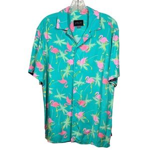 VALOR COLLECTION Men's 100% Rayon Hawaiian Shirt, All Over Flamingo Print Size M